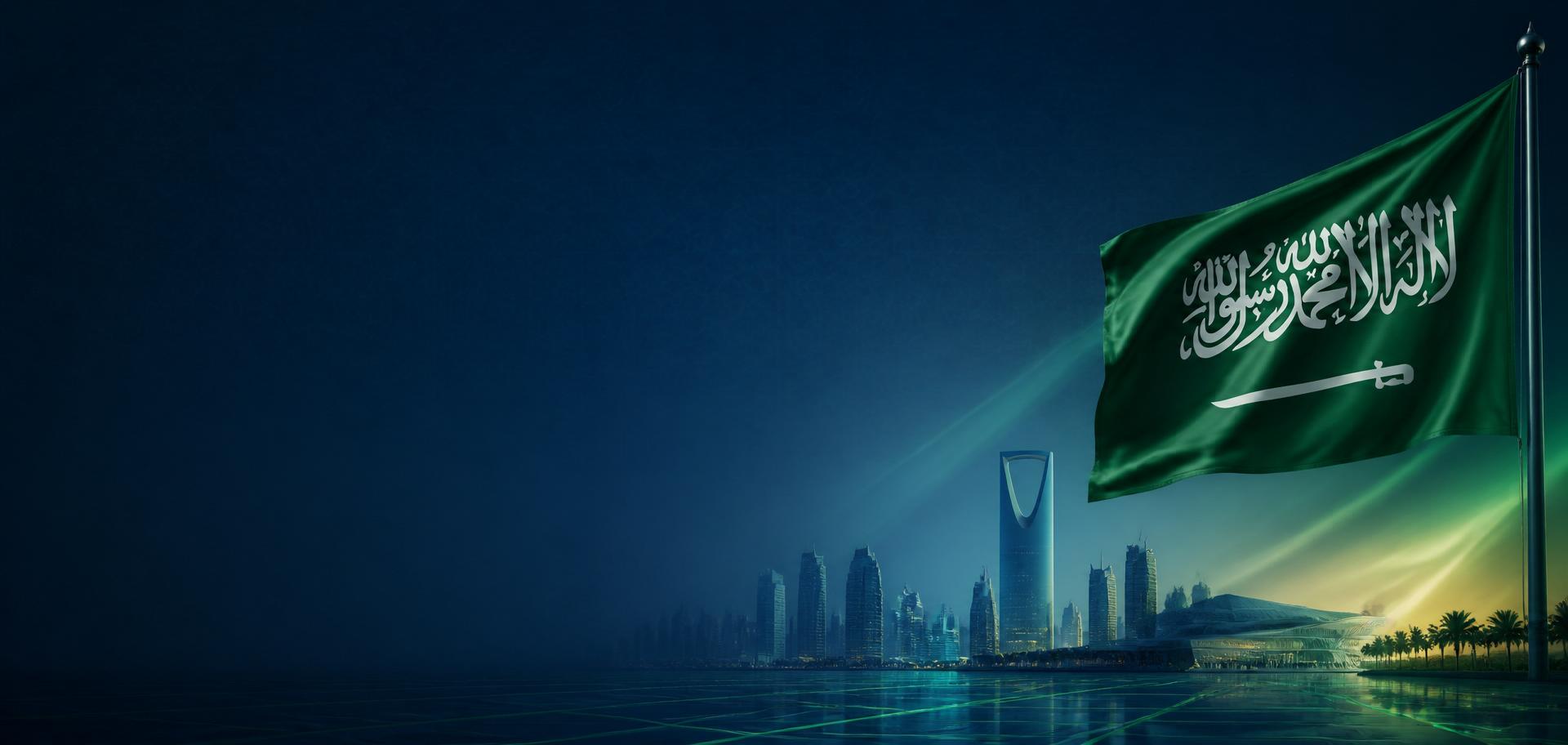 بانر فيرست سوليوشن الرسمي – علم المملكة العربية السعودية وأفق مدينة الرياض